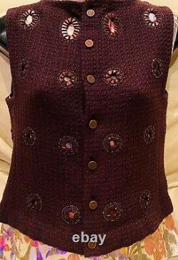 2k CHANEL 00a Vintage Sequin Purple 34 36 38 2 4 6 Crop TOP Sweater Tank Blouse