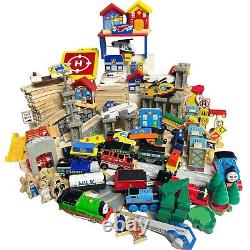 HUGE 175+ Pc. LOT Wooden Railway TRAINS THOMAS VEHICLES TREES SIGNS PEOPLE TRACK
