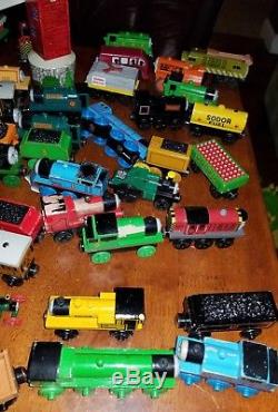 Huge Lot 65 Thomas Train Wooden Railway Engines Tender and Cars windmill cranky