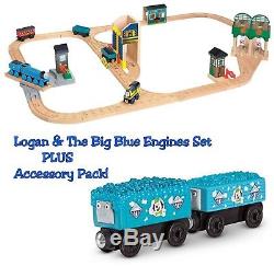 Thomas & Friends Wooden Railway Logan The Big Blue Engines train Set NEW IN BOX