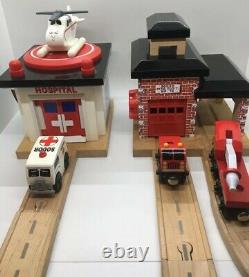 Thomas Wooden Railway Sodor Rescue ADULT OWNED Hospital Fire House Train Set Lot