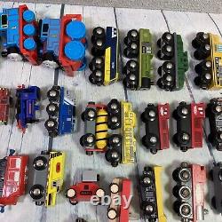 Wooden Railway Train Lot 51 Pieces Various Brands and Sizes Wood Plastic Diecast