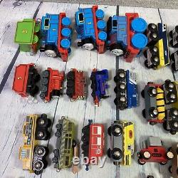 Wooden Railway Train Lot 51 Pieces Various Brands and Sizes Wood Plastic Diecast