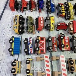 Wooden Railway Train Lot 51 Pieces Various Brands and Sizes Wood Plastic Diecast