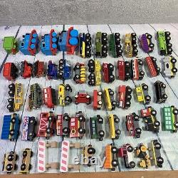 Wooden Railway Train Lot 51 Pieces Various Brands and Sizes Wood Plastic Diecast